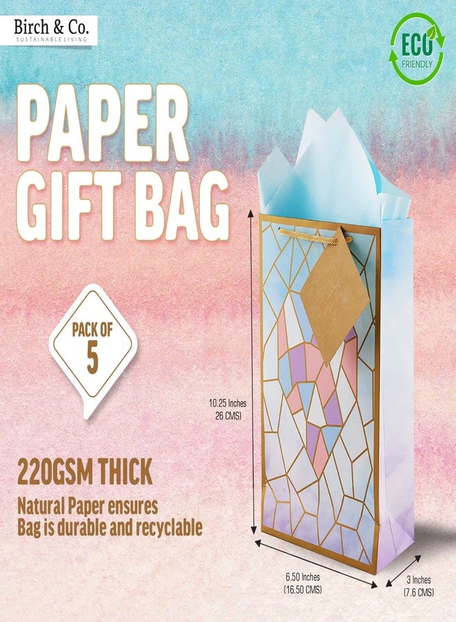 Birch & Co. Gift Paper Bags - Small Carry Bags For Gifting - Goodie Bags With Tissue & Thank You Card - Pack Of 5, Blue Heart Tiles - Image 2